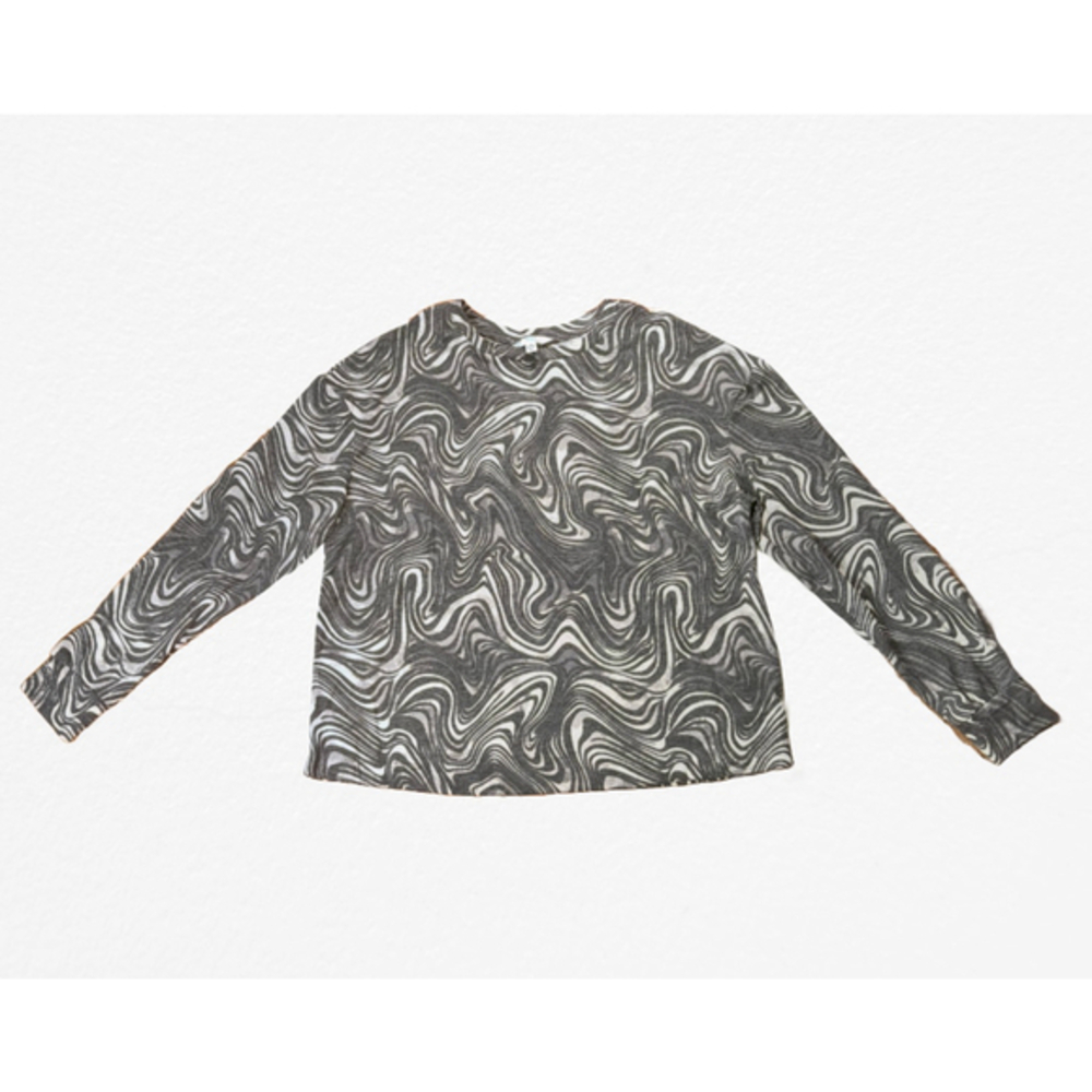 Women's Time and Tru Long Sleeve Top Size M Gray and White Marble Swirl